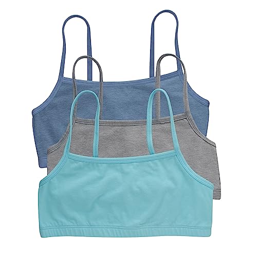 Hanes Women's String Pack, Low-Impact Bra, Cooling Stretch Cotton Bralette, 3-Pack, Denim Jacket/Concrete Heather/Ultra Blue, Medium