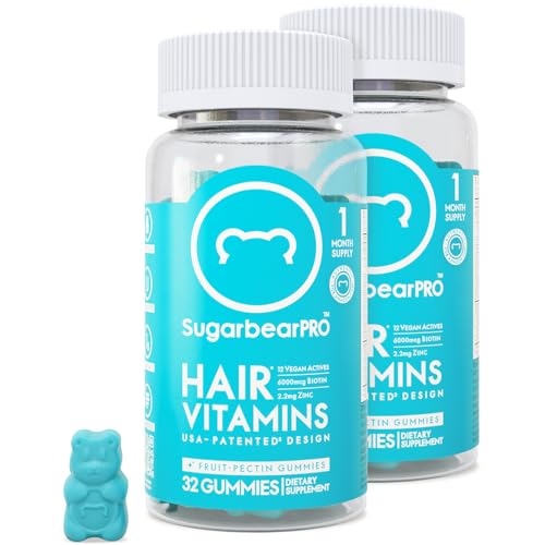 SugarbearPRO Hair Vitamin Extra Strength 6000mcg Biotin, Longer-Looking Hair Gummy for Women & Men,B12, MSM, Inositol, Omega 3, Elderberry, Growth, USA Patent Design, Kosher Halal Vegan 2 Month Supply