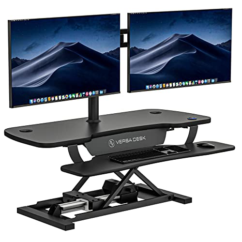 VERSADESK PowerPro Electric Height-Adjustable Desktop Riser, 40' Standing Desk Converter, Sit to Stand Desktop, Keyboard Tray, USB Charging Port, Black