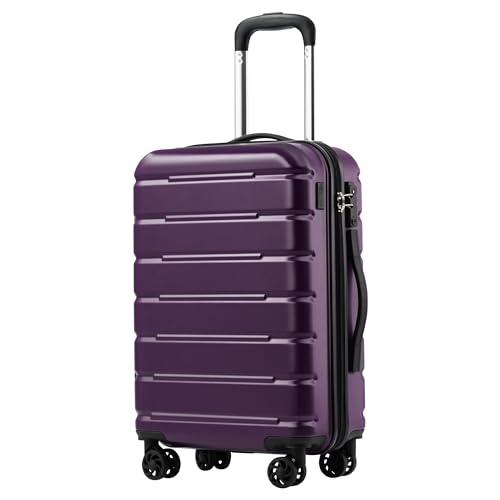 Coolife Luggage Suitcase Carry-on Spinner TSA Lock USB Port Expandable (only 28’’) Lightweight Hardside Luggage (Purple, S(20in_carry on))