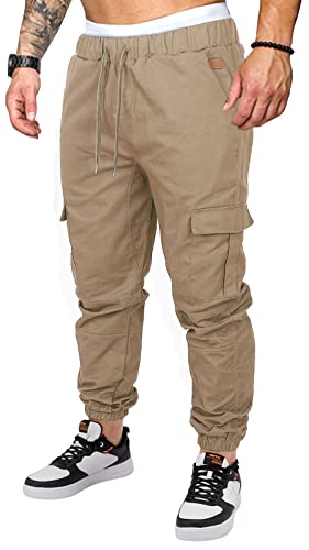 OUTSON Mens Fashion Joggers Sports Pants Casual Cotton Cargo Pants Gym Sweatpants Trousers Mens Long Pant Khaki