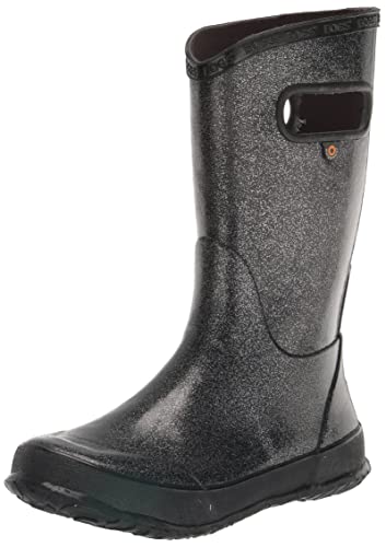 BOGS unisex child Rainboot Print Waterproof Rain Boot, Glitter - Black, 4 Big Kid US