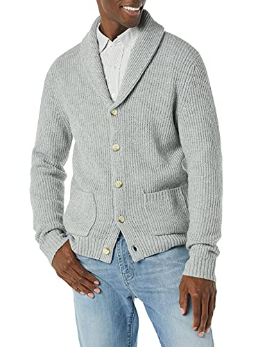 Amazon Essentials Men's Long-Sleeve Soft Touch Shawl Collar Cardigan, Light Grey Heather, Medium