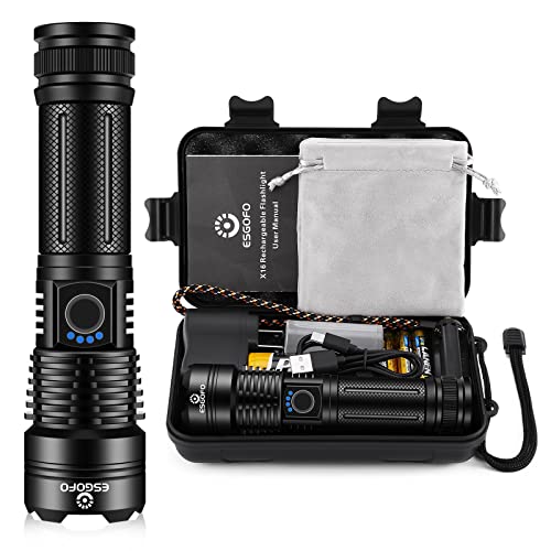 Esgofo High Power Rechargeable Flashlight LED High Lumens, Super Bright 250000 Lumens Handheld Flash Light, Powerful Emergency Linternas, Waterproof, Long Lasting, for Hiking Camping Gift