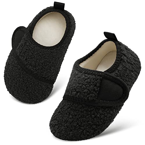 Scurtain Toddler Boys Girls Indoor House Slippers Baby Non-Slip Slip On Winter Slippers Lightweight Socks Shoes For Kids Black Toddler Size 8.5-9