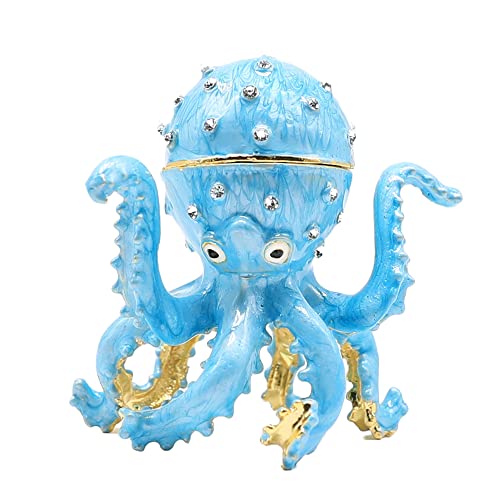 Owlcatcok Hand Painted Enameled Octopus Ring Holder Trinket Box Marine Life Collectible Figurine Crystal Jewelry Box Animal Figurine Collectible Ring Necklace Holder