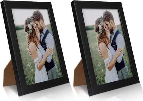 PECULA 2 Pack 5x7 Picture Frame, Black Picture Frame for Wall and Tabletop Display, Resistant Plastic Photo Picture Frame with Clear Plexiglass for Vertical or Horizontal Display