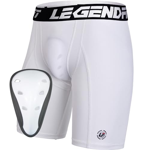 Legendfit Youth Boys Compression Shorts w/Cup Protector Athletic Sliding Underwear Baseball Football Lacrosse Cricket White
