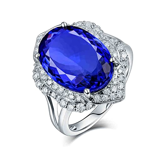 Bcughia Marriage Ring Woman, Vintage Jewelry Rings 18K White Gold Oval Shape 8.45ct IF Tanzanite Luxury Flower Shaped Rings Jewelry Engagement Gift Size 11