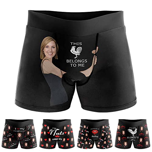 ADEDIY Custom Men's Boxer Briefs This Belongs to Me Boxers for Men Personalized Funny Her Wife Face Shorts Underwear