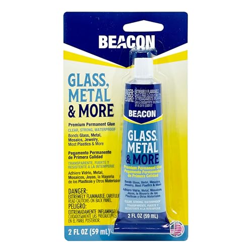 BEACON Glass, Metal & More - Premium Permanent Glue for Jewelry, Outdoor Projects & More - Bond Glass, Metal, Plastic Effectively, Weatherproof, Dries Clear, 2-Ounce