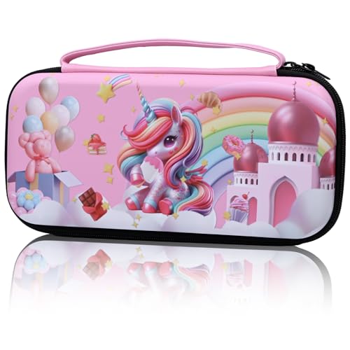 WtallasiSei Pink Rainbow Unicorn Carry Case Compatible With Nintendo Switch Lite And Switch Oled, Hard Portable Travel Storage Bag For Accessories Console