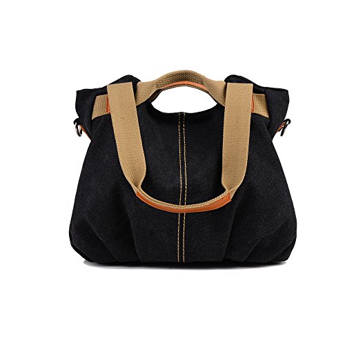 Chikencall Women Bags Casual Vintage Hobo Canvas Mulit-Pocket Daily Purse Top Handle Shoulder Tote Shopper Christmas Handbags Black