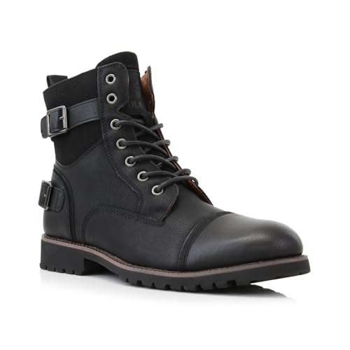 Polar Fox Patrick Men's 7-Eyelets Classic Combat Motorcycle Biker Boots with Zipper Closure