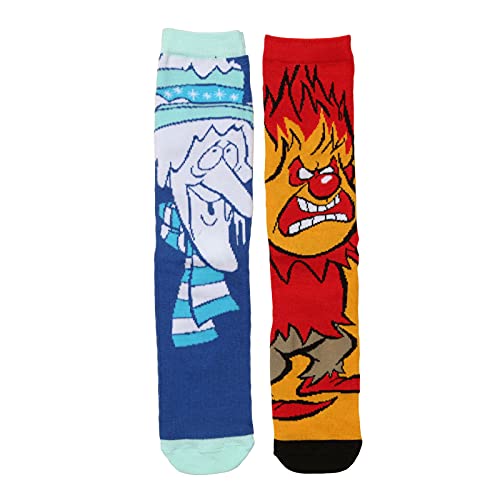 Hypnotic Hats The Year Without A Santa Claus Heatmiser & Snowmiser Adult Novelty Crew Socks - Red/Blue (Size 6-12, One Pair)