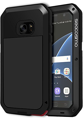 seacosmo Case for Samsung Galaxy S7, Shockproof Dustproof Rainproof Military Grade Full Body Protective Case with Tempered Glass Screen Protector Heavy Duty Rugged Drop Resistant Case, Black