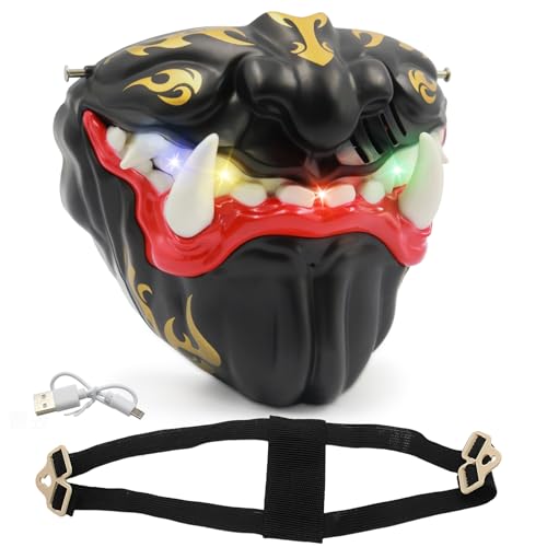 Fistone Voice Changing Mask Toy for Kids, Voice Change Half Mask with Colorful Lights, USB Rechargeable, Electronic Mask Toy, LED Cosplay Facial Cover for Halloween Party - BLACK