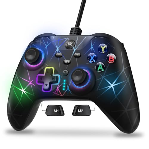 Puning Wired Gaming Controller, PC Controller Joystick Gamepad with Dual Vibration/Turbo/3.5mm audio jack/RGB Lighting, PC Game Controller Compatible with Windows PC/Steam Deck/PS3/Android TV Box