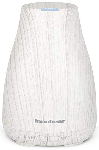 InnoGear Essential Oil Diffuser, Upgraded Diffusers for Essential Oils Aromatherapy Diffuser Cool Mist Humidifier with 7 Colors Lights 2 Mist Mode Waterless Auto Off for Home Office Room, White Grey