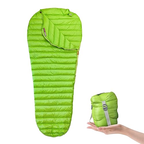 AEGISMAX Urltra-Light Camping Sleeping Bag 800FP White Goose Down Spring Summer Outdoor Autumn Mummy Sleeping Bag for Hiking Tent(Regular,Green)