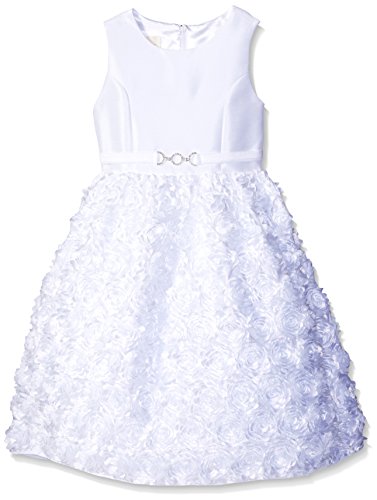 American Princess Little Girls Buckle Dress with Ribbon Skirt, White, 5