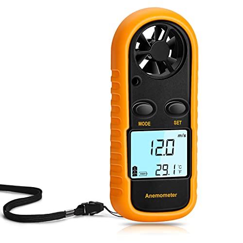 Clatoon Anemometer Handheld, Light Weight Digital Wind Speed Meter, Wind Speed Temperature Gauge with Digital LCD Display for Kite Flying, Meteorology, Fishing, Surfing