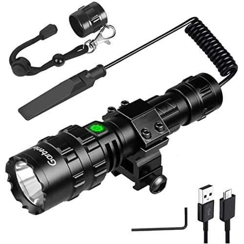 Garberiel 2 in 1 L2 LED Flashlight with Picatinny Rail Mount - 5 Modes 3000 Lumens Bright Flashlight USB Rechargeable Waterproof Torch Light