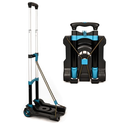 Acroma Foldable Luggage Cart - Lightweight 77lb Capacity Hand Truck, 2-Wheel Utility Dolly with Elastic Ropes, Ideal for Travel & Office Use. HT0032 (Blue)