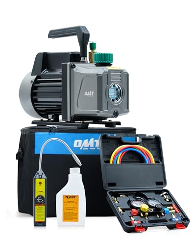 Orion Motor Tech AC Vacuum Pump and Gauge Set, 1/3 hp 4.5 cfm Vacuum Pump Manifold Gauge Kit with Leak Detector 4 Hoses & Accessories for R134a R22 R410a, A/C Vacuum Pump Kit for Auto HVAC Systems