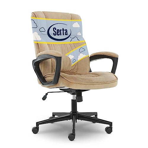 Serta Hannah Office, Ergonomic Computer Chair with Lumbar Support, Adjustable Seat, Pillowed Headrest, Fabric, Plush Beige