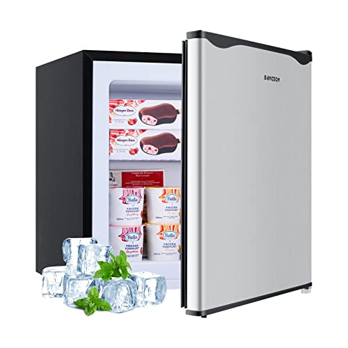 BANGSON Mini Freezer,1.1 Cu.ft Small Freezer, Upright Freezer with Removable Shelf, Single Reversible Door, Compact Freezer for Home, Kitchen, Office, Apartment(Silver)