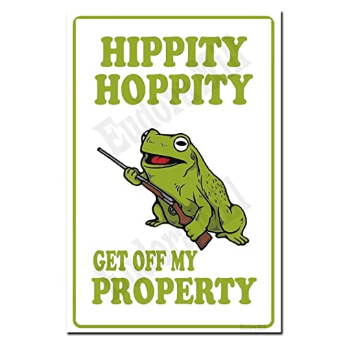 Eudora Mill Hippity Hoppity Get Off My Property Frog No Tresspassing Novelty Sign - 8'x12' Retro Tin Signs Vintage Metal Sign Rules Warning Sign Bar Cafe Garage Wall Decor Retro Vintage