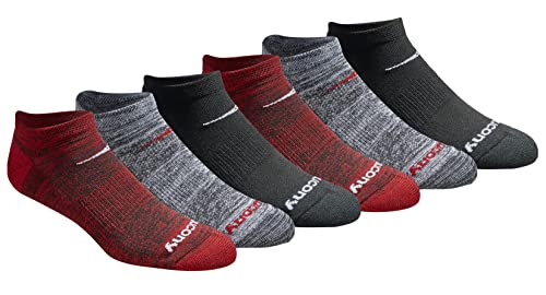 Saucony Men's Multi-Pack Mesh Ventilating Comfort Fit Performance No-Show Socks, Black Red Assorted (6 Pairs), 8-12