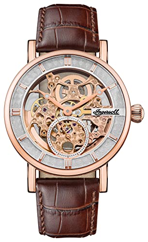 Ingersoll Men's The Herald Automatic Watch with Skeleton Dial and Brown Leather Strap I00401, New Brown, strap