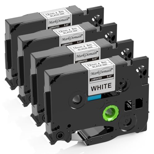 MarkDomain Label Maker Tape Replacement for Brother TZe-231 TZ-231 Laminated P Touch Label Tape 12mm 0.47 Inch Black on White Tape, Compatible with Brother PT-D210 H110 D220 D410 D600, 4-Pack