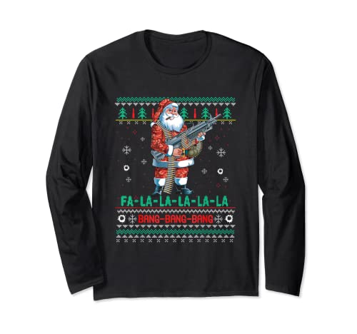 Machine Santa Claus Gun Lover Ugly Christmas Sweater Long Sleeve T-Shirt