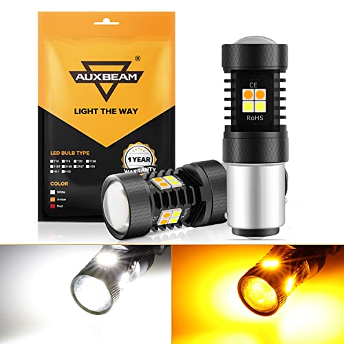 Auxbeam 1157 LED Bulbs 1157 Switchback LED Bulbs P21/5W 2057 2357 7528 BAY15D LED Bulb 300% Brighter Amber and White Dual Color LED Bulb with Projector for Car DRL Turn Signal Lights Parking Lights