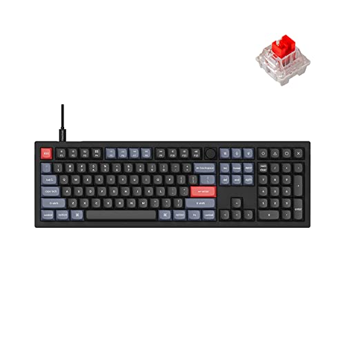 Keychron V6 Wired Custom Mechanical Keyboard Knob Version, Full-Size QMK/VIA Programmable Macro with Hot-swappable Keychron K Pro Red Switch Compatible with Mac Windows Linux Black (Non-Transparent)
