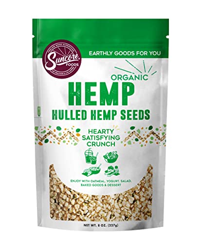 Suncore Foods Organic Hemp Seeds, Gluten-Free, Non-GMO, 8oz (1 Pack)