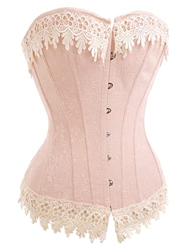 Alivila.Y Fashion Womens Sexy Vintage 1920s Renaissance Lace Trim Corset Bustier 2606-Pink-2XL