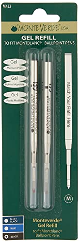 Monteverde USA Capless Gel Refill to Fit Montblanc Ballpoint Pens - Medium Point, Black (2 Pack) (M432BK)