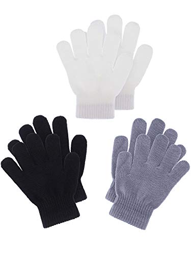 Toddler Gloves Kids Mitten Kids Gloves Full Finger Mittens Winter Knitted Gloves for Little Boys and Girls Supplies (Black, White, Grey, 1-4 Years Size)