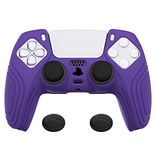 eXtremeRate PlayVital Samurai Edition Purple Anti-Slip Controller Silicone Skin for ps5, Ergonomic Soft Rubber Protective Case for ps5 Controller with Black Thumb Stick Caps