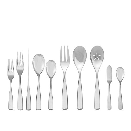 nambe Anna Flatware, 45-Pc Set, 18/10 Mirror Stainless Steel Silverware Cutlery Set, Designed for Home Kitchens, Hotel, or Restaurants, Service for 8 and a 3pc Hostess Utensil Set, Dishwasher Safe