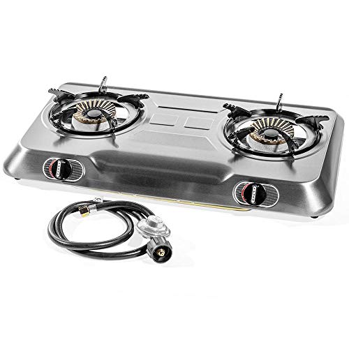 XtremepowerUS Double Burner Stove Auto Ignition Cooktop Outdoor Propane Tank Camp Stove Propane Burner Portable Stove Burner