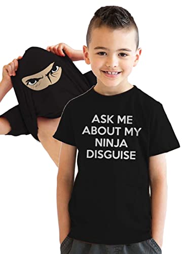 Crazy Dog Youth Ask Me About My Ninja Disguise T Shirt Funny Funny Flip Up Shirt with Sayings Costume Novelty Tee for Kids Black M