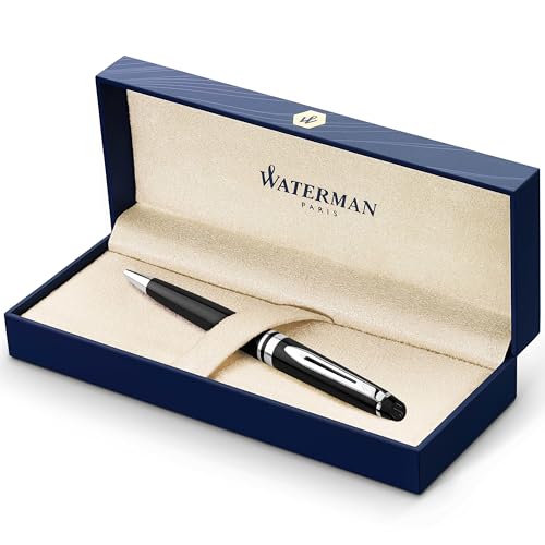 Waterman Expert Ballpoint Pen Gloss Black with Chrome Trim Medium Tip Blue Ink Gift Box