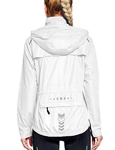 FitsT4 Women's Cycling Running Jackets Lightweight Windproof Bike Windbreaker Reflective with Hood White Size XL