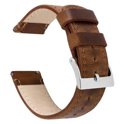 BARTON WATCH BANDS Quick Release Top Grain Leather Watch Band Strap, Caramel Tan Leather, 20mm