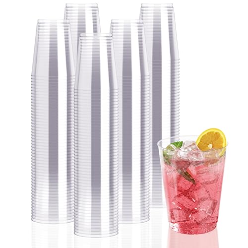 JollyPack 300 Pack Clear Plastic Cups 10 oz Disposable Cups Heavy-duty Plastic Drinking Cups, Plastic Party Cups, Hard Plastic Cups for Wedding, Home, Dinner and other Events
